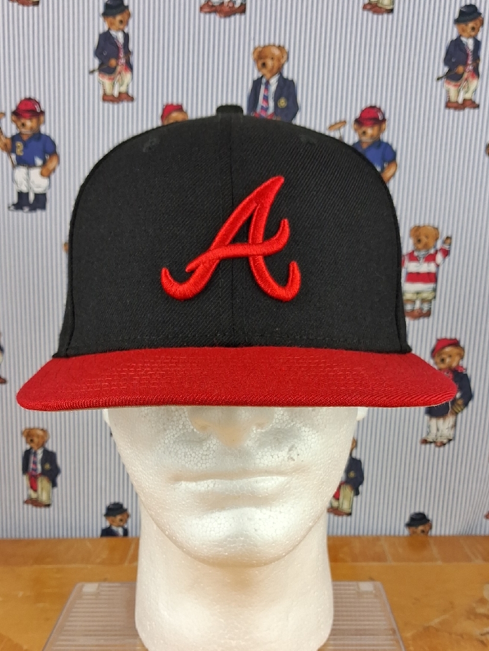 Atlanta Braves New Era Red Brim Logo & Black Fitted Baseball Hat Cap Sz 7.5